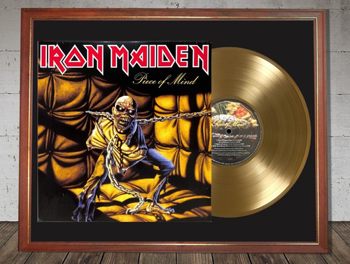 Iron Maiden Piece Of Mind Tapa Lp Y Disco De Oro En Cuadro