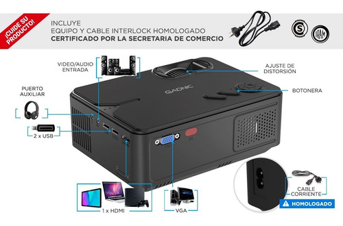Imagen 7 de 10 de Proyector Gadnic Ultra Led Wifi Hdmi Usb Vga 2000 Lúmenes