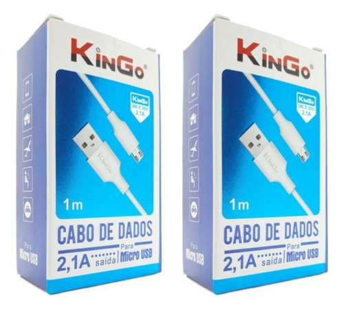 Kit 2 Cabos Usb V8 Branco Kingo 1m 2.1a P/ Galaxy A7 2018