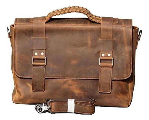 Maletín - Jsix Mens Handmade Full Grain Leather Brief  B