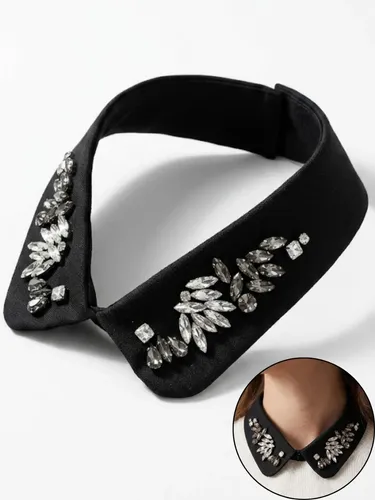 Gola Colarinho Falso Com Strass Feminino Removível Social Preto Liso Único