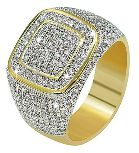 Jinao18k Gold Custer Iced Out Lab Anillo De Diamante Simula