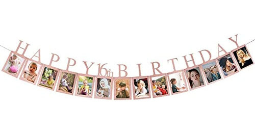 Pancarta Con Foto De Feliz Cumpleaños Número 16 En Oro Rosa