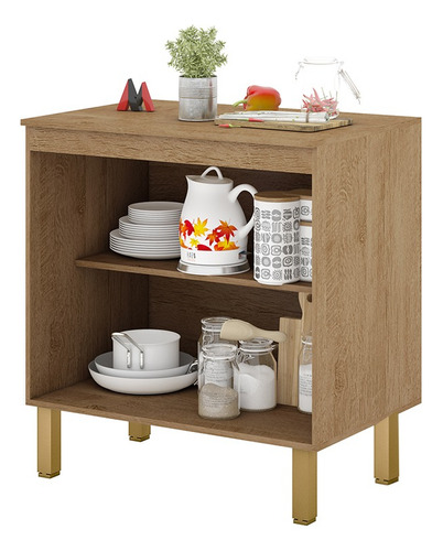 Balcão Para Cook Top 4 5 Bocas Compacto Multiuso Amendoa Off 2 portas puxador aluminio Cozinha Compacta