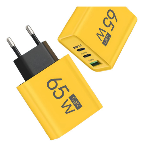 Carregador Rápido Gan 65w, 3 Portas, Tipo-c, Usb-a E Usb Pd