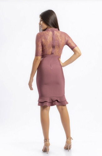 Imagem 3 de 3 de Vestido Bandagem Com Decote Em Renda E Transparência Costa