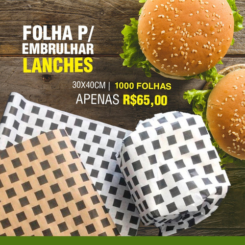 Folha Para Embrulhar Lanche Pardo (tamanho 30x38 1000unid) 