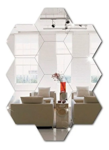 Espelho Em Acrilico De Decorativo Parede Hexagonal 10 Peças