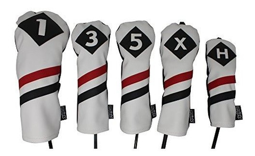 Majek Retro Golf Headcovers Rojo Blanco Y Negro De La Vendim