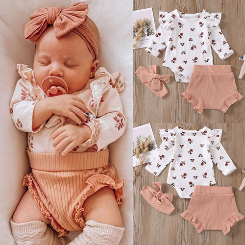 Conjunto De Trajes Tipo Mameluco Con Estampado De Flores Par