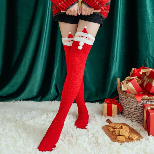 Campsis Christmas Fuzzy Sock Fluffy Over The Knee Socks X...