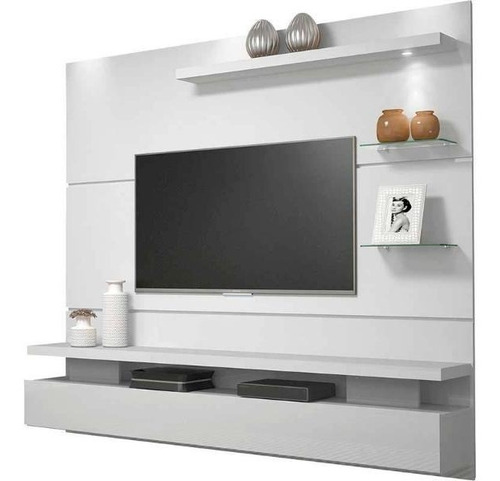 Mueble De Tv Lacado Con  Repisas En Vidrio  Ref: Mural25