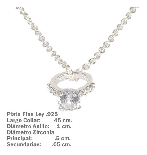 Imagen 7 de 7 de Collar Anillo De Compromiso Plata Fina .925 Con Zirconia