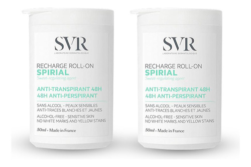 Svr Pack De 2 Recarga Spirial  Antitrans 48h  Roll On 50 Ml Fragancia Neutro