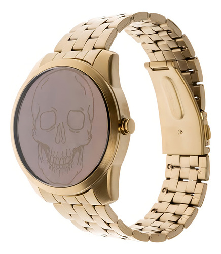 Relógio Digital Masculino Chilli Beans Caveira Metal Dourado