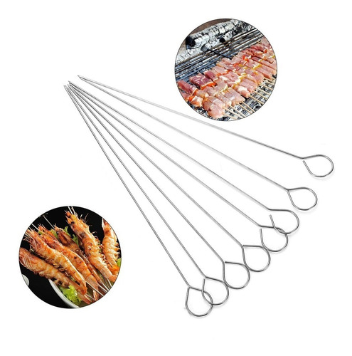 Set X 8 Brochetas Pinchos Bbq Reutilizables Acero Inoxidable