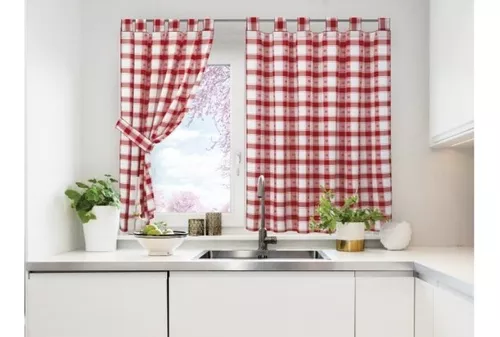 Juego Cortina de Cocina Cuadritos 2 Paños de 100 x 125 C/U – Tucumán Textil