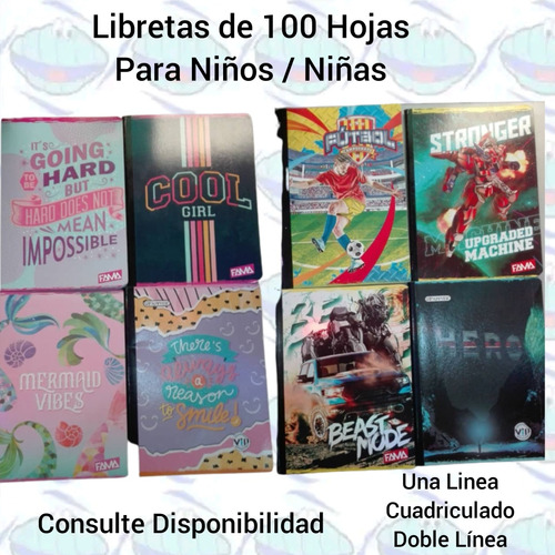 Libretas Escolares Para Niños Niñas / Libreta 100 Hojas 