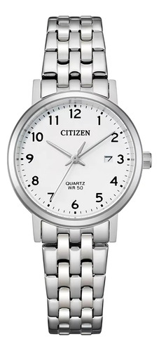 Citizen White Dial Ladies Dress Eu6090-54a Correa Plateado Bisel Plateado Fondo Blanco