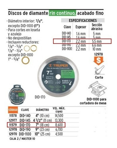Disco Diamante 7 Rin Continuo Acabado Fino Truper