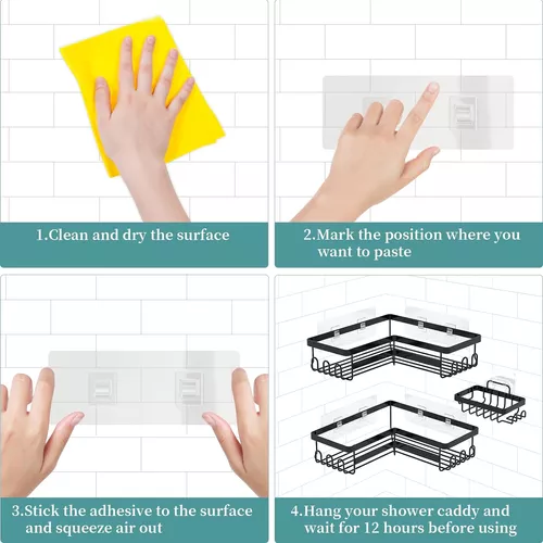 StorageRight Organizador de ducha esquinero, paquete de 3 accesorios de  baño adhesivos con soporte para jabón, estante organizador de ducha de  acero