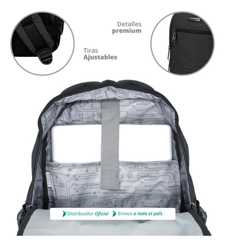 Mochila Bagcherry Notebook Ejecutiva Universitaria Hombre Mujer Color Gris Oscuro Liso 430308