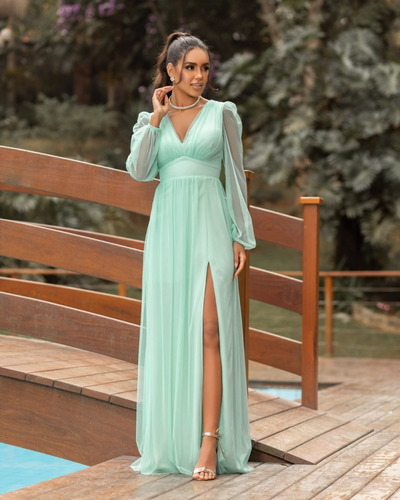 Imagem 3 de 3 de Vestido Tule Com Manga Coleção Winter Love Várias Cores 1065