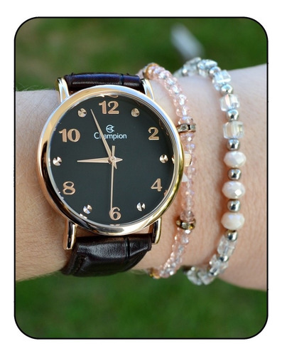 Relogio Champion Dourado Pulseira Couro Original