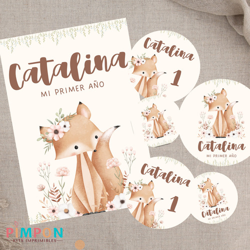 Kit Imprimible Bosque Encantado Zorro Floral Editables