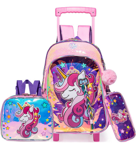 Mochila Trenzada Unicornio Trolley Con Bolsa De Almuerzo Y B