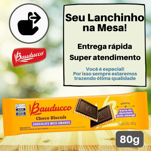 Biscoito Chocolate Choco Biscuit Bauducco 80g Kit 10 Bolacha