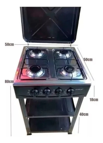 Cocina Encimera Gas 4 Quemadores Con Estantes