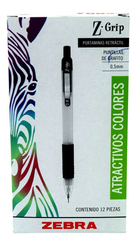 Lapicero Portaminas Retractil Zebra Zgrip 0.5mm Con 12piezas