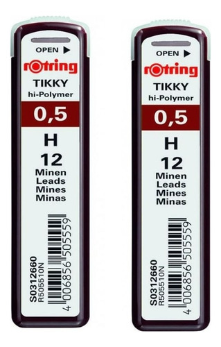 Minas Rotring 2 Tubos 12 Un. Disponible 0.35 -0.5 -0.7 -1.0