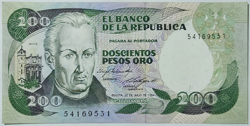 Billete 200 Pesos 20/jul/1984 Colombia Unc