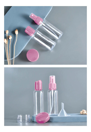 Set 7 Pzs Botellas De Viaje Rellenables Cuidado Personal Rosa