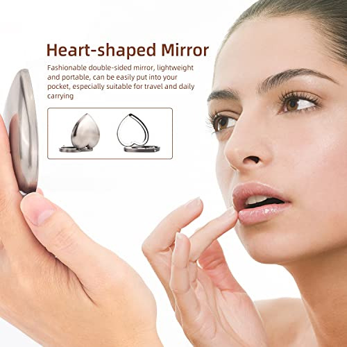 Mini Espejo Lupa Portátil Elegante Corazón Plata 1x 2x