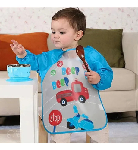 Babero Con Mangas Largas Plástico Impermeable Pintorcito Rana Verde Unico