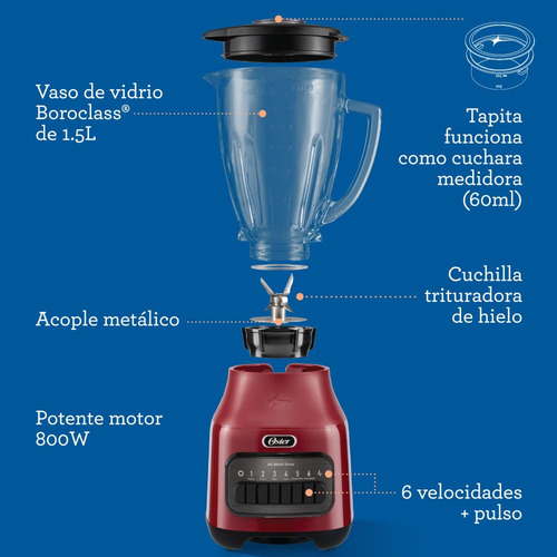 Licuadora Con Vaso De Vidrio 6 Velocidades Y Pulso
