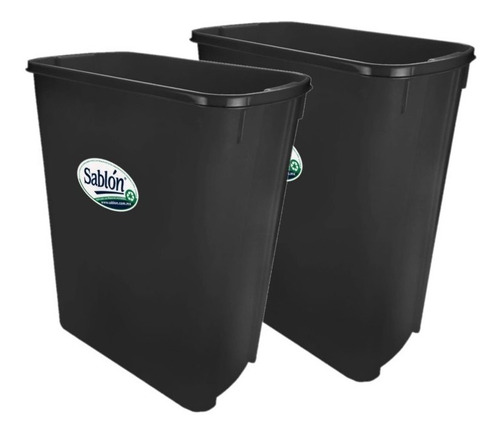 2 Pack Bote De Basura 42l Sin Tapa Color Negro