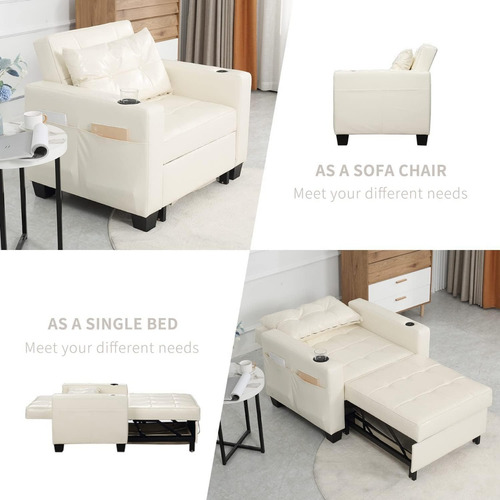 Sofá Cama C/puerto Usb 3 En 1; Faux Leather Blanco Duraspace