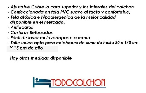 Imagen 2 de 8 de Cubre Colchon Impermeable Ajustable Cuna 140x80 Pvc 140 X 80
