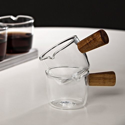 Taza Mini 80ml De Borosilicato Con Mango De Madera