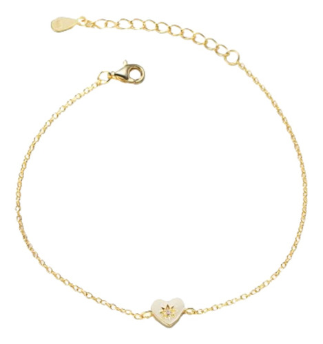 Pulsera Corazón De Plata S925 Enchapada En Oro