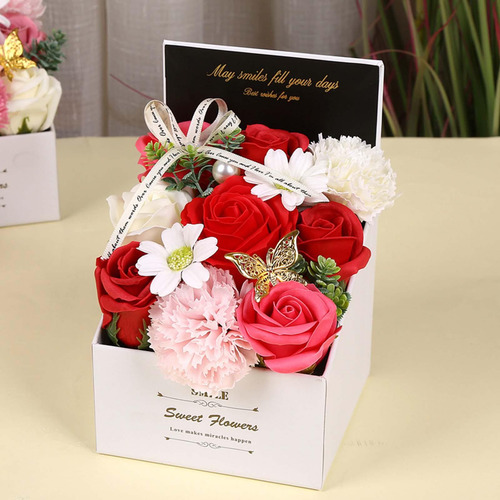 Caja De Regalo De Flores De Jabón, Flor Artificial, Rojo