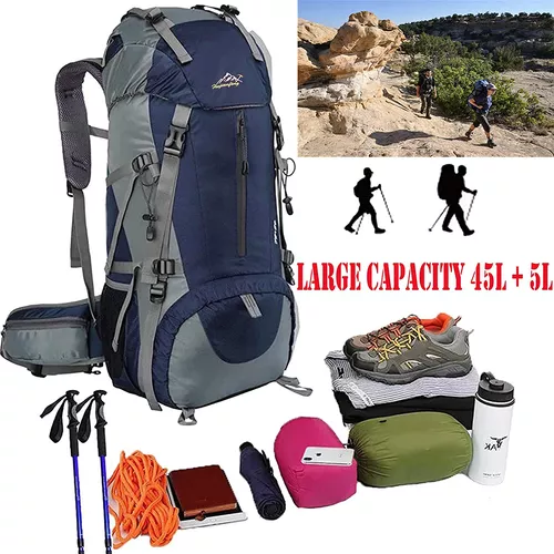 Taeku Mochila de senderismo 50L impermeable transpirable al aire libre con  cubierta de lluvia para escalada, camping, touring, trekking, Azul