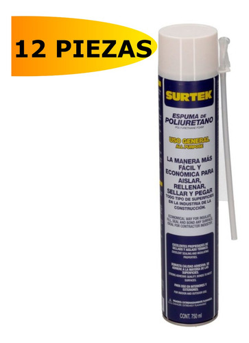 Surtek 113522 Pack 12 Espumas De Poliuretano 750 Ml