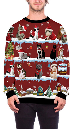 Suéter Navideño Unisex Con Estampado De Perro Y Gato Con Cue