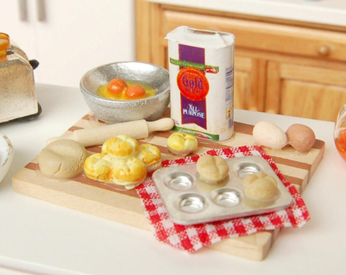 1/12 Casa De Miniatura Cocina Comestibles Huevos Leche Pan