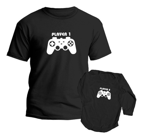 Combo Remera Y Body Padres E Hijos Player 1 Y Player 2